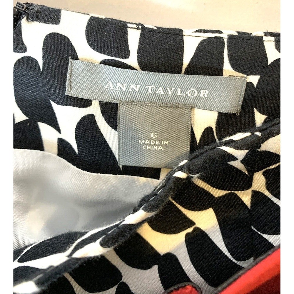 Ann Taylor Skirt Womens 6 Silk Black White Pencil Straight Geo Print w/Red Belt - Picture 4 of 10